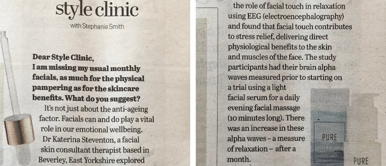 A photo of a style clinic article in the Yorkshire Post, featuring Dr Katerina Steventon